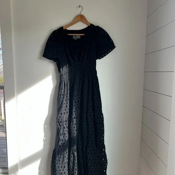 chinese dress ladies Black Eyelet Tie Front Sanibel Midi Dress main image 1